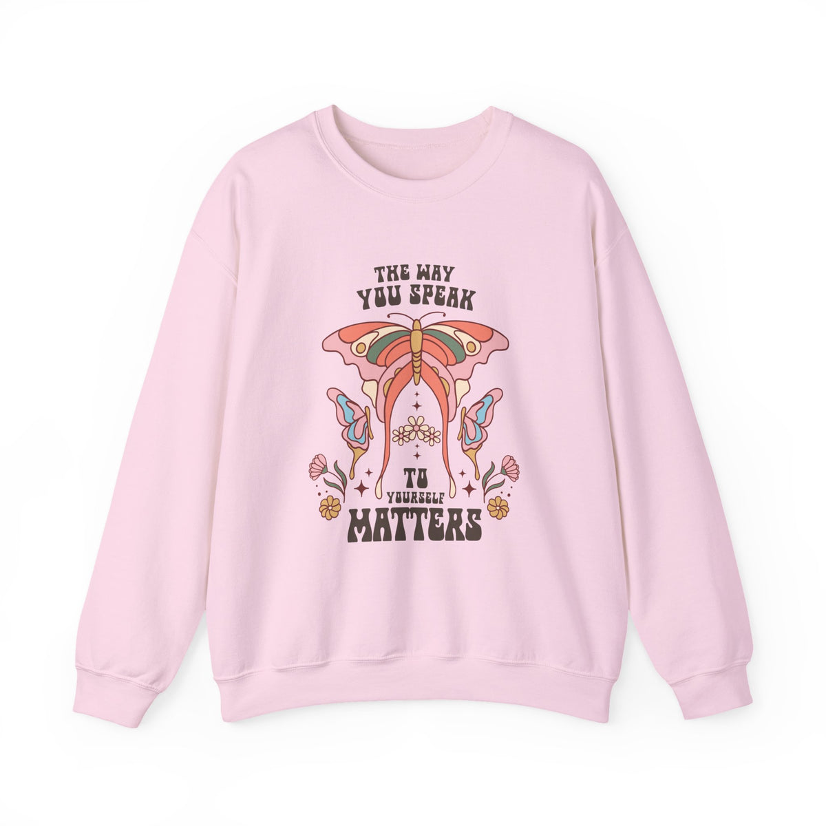 Self Love sweatshirt styled as a flat lay