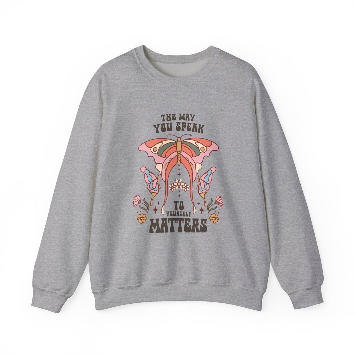 Self Love sweatshirt worn by a model, front view