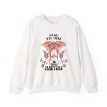 Self Love sweatshirt worn by a model, side view
