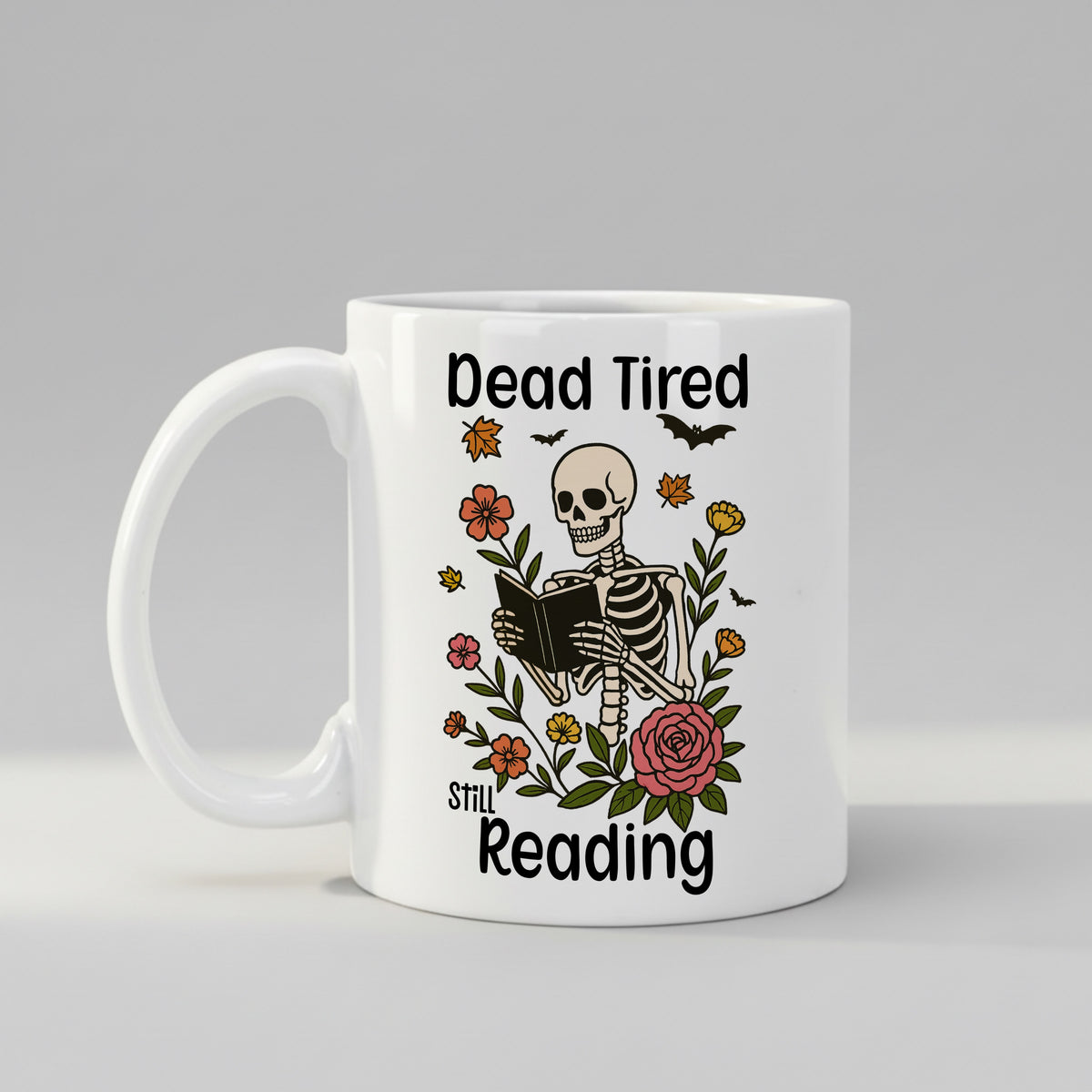 Skeleton mug, front view on white background