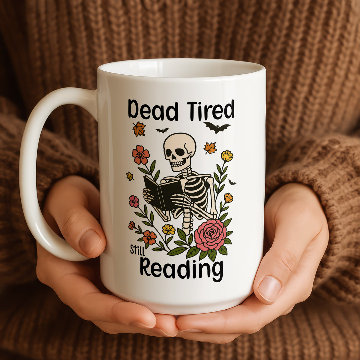 Skeleton mug from a side angle