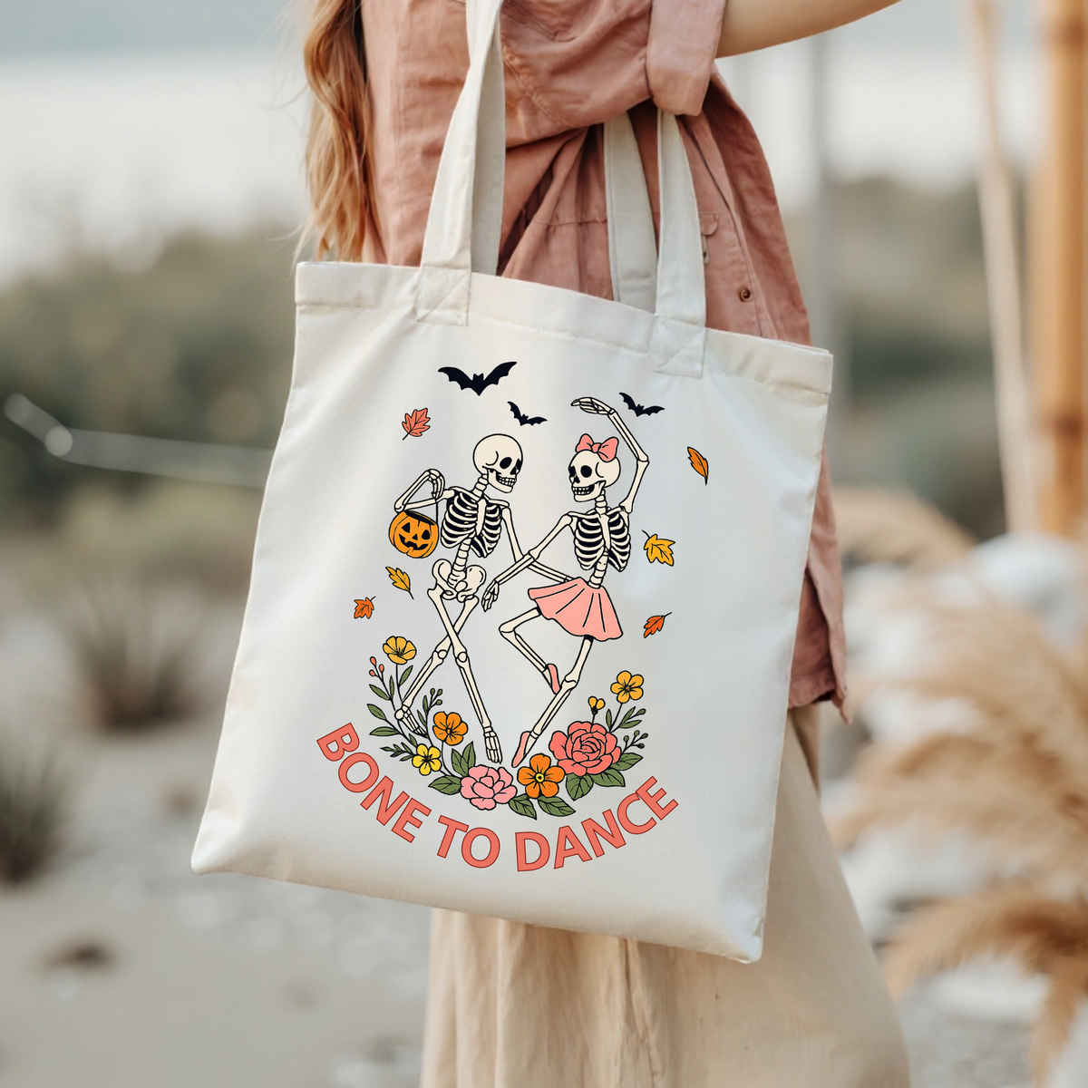 Skeleton tote bag in close-up detail