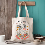 Skeleton tote bag from a side angle
