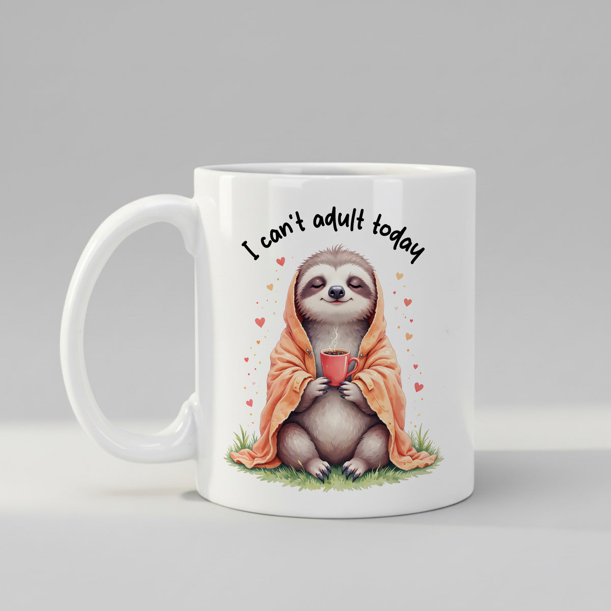 Sloth Coffee mug, front view on white background