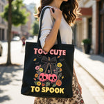Too Cute To Spook tote bag in close-up detail